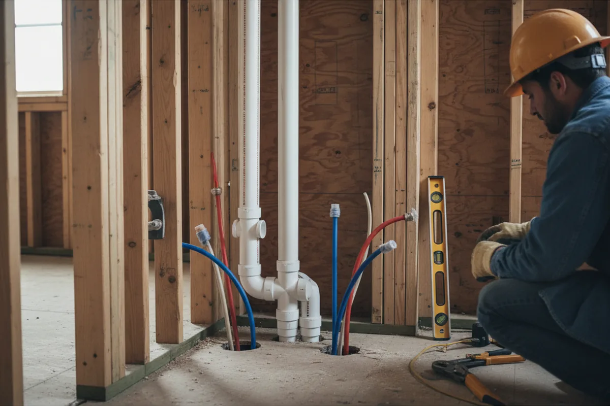 Drain and supply rough-in during Sump Pump Repair in Harmony