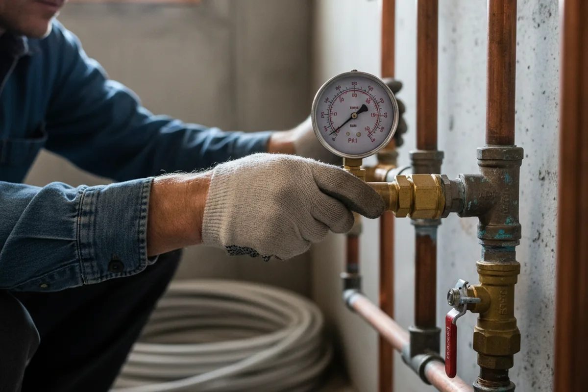 Pressure testing a repaired line during Water Line Repair in Harmony